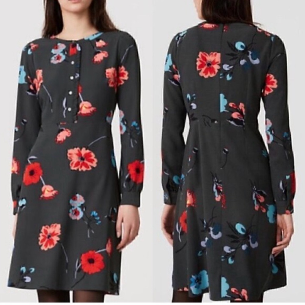 LOFT Black Dress with Red and Blue Floral Print